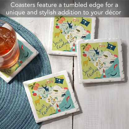Thirstystone South Carolina Home State 4 Pack Tumbled Tile Stone Coasters 4" Square Manufactured in the USA