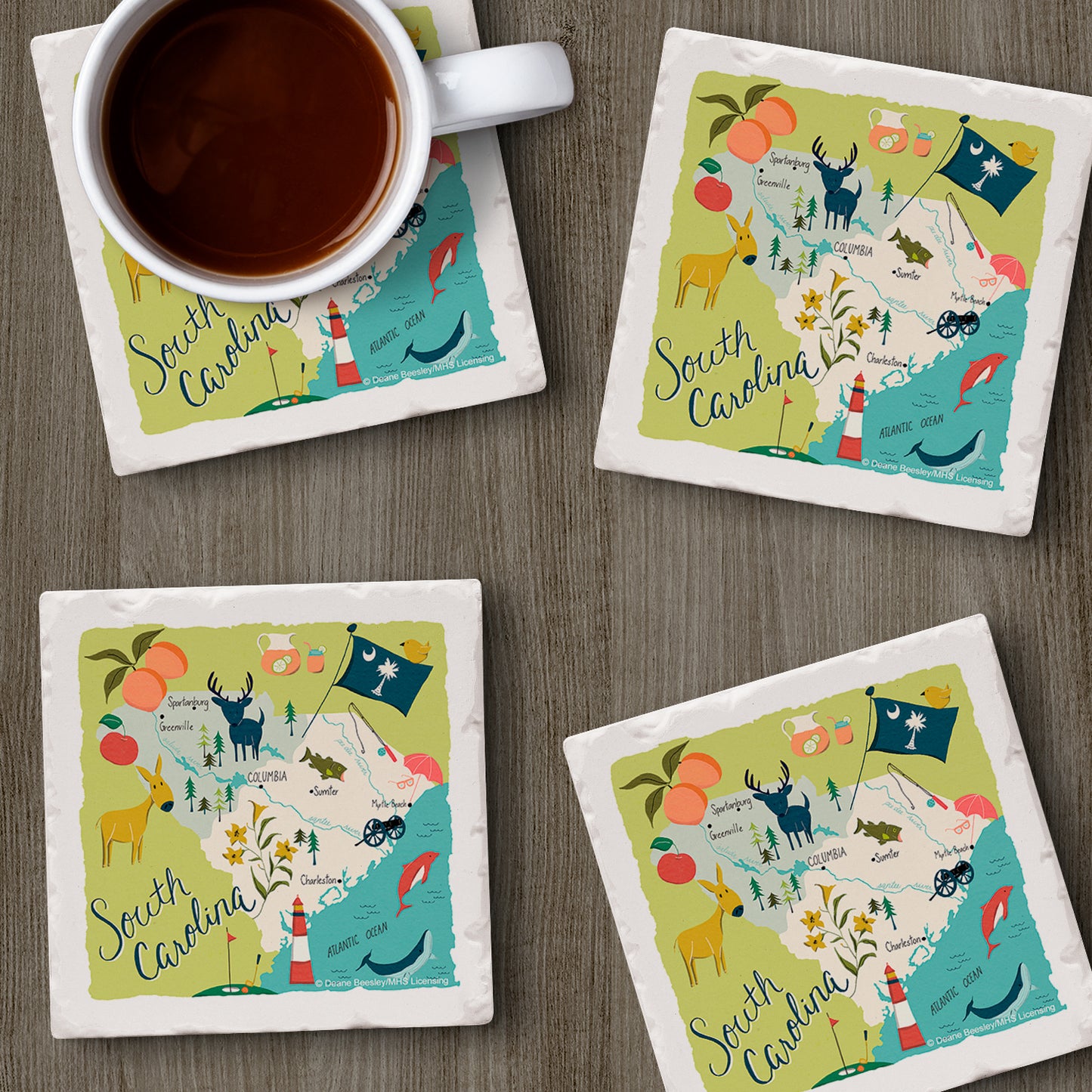 Thirstystone South Carolina Home State 4 Pack Tumbled Tile Stone Coasters 4" Square Manufactured in the USA