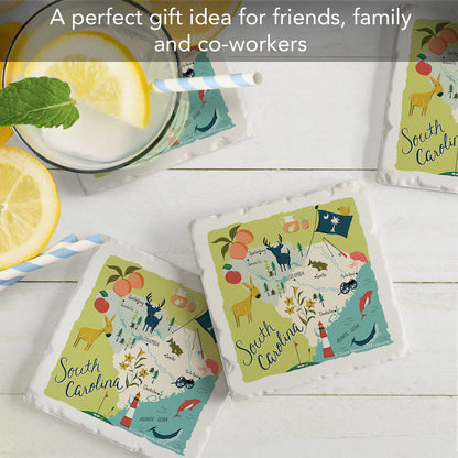 Thirstystone South Carolina Home State 4 Pack Tumbled Tile Stone Coasters 4" Square Manufactured in the USA