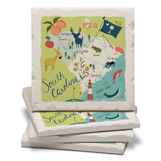 Thirstystone South Carolina Home State 4 Pack Tumbled Tile Stone Coasters 4" Square Manufactured in the USA