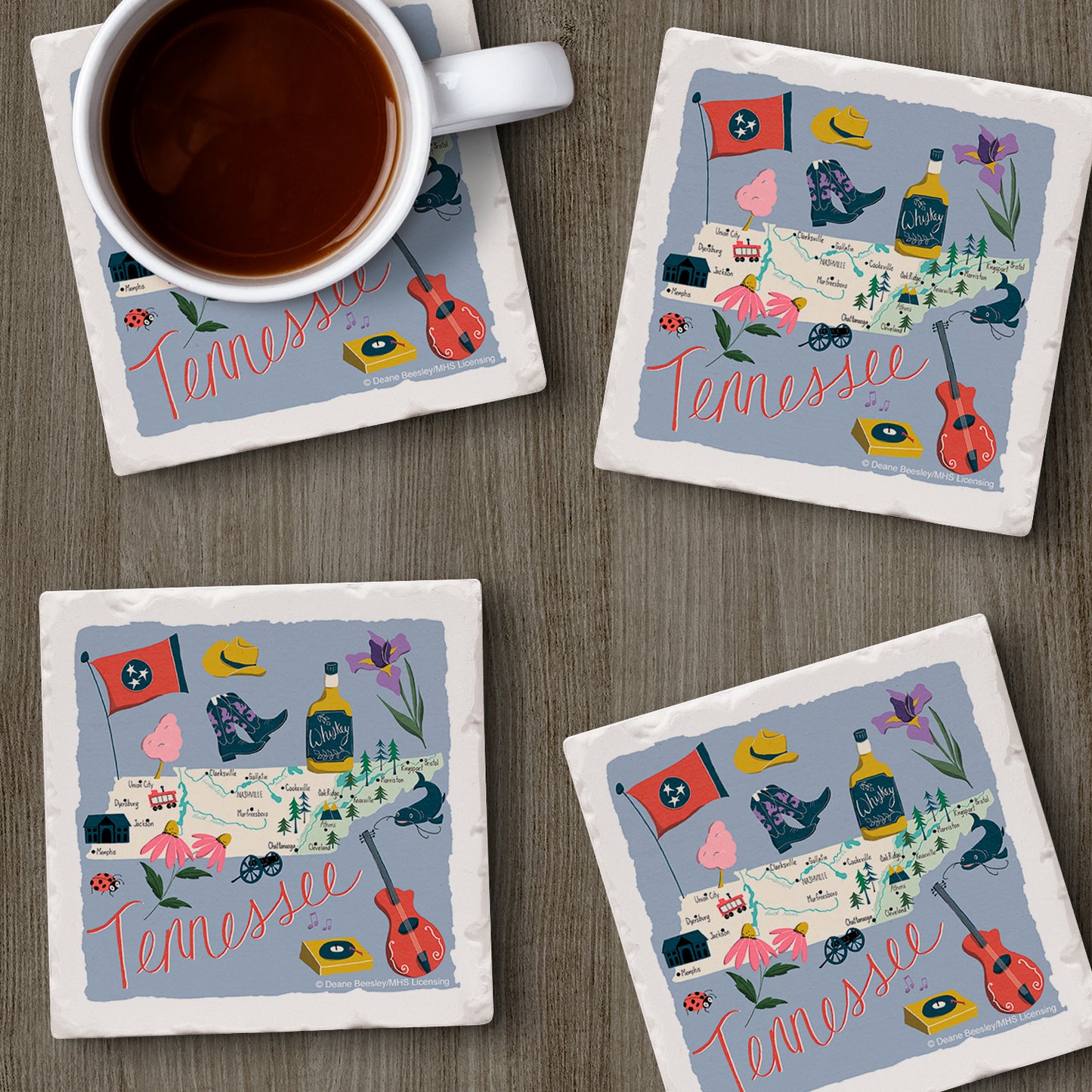Thirstystone Tennessee Home State 4 Pack Tumbled Tile Stone Coasters 4" Square Manufactured in the USA