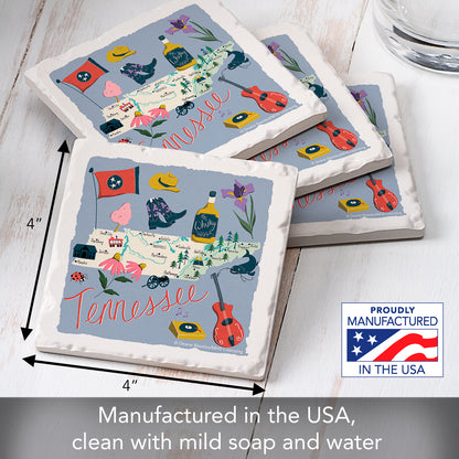Thirstystone Tennessee Home State 4 Pack Tumbled Tile Stone Coasters 4" Square Manufactured in the USA