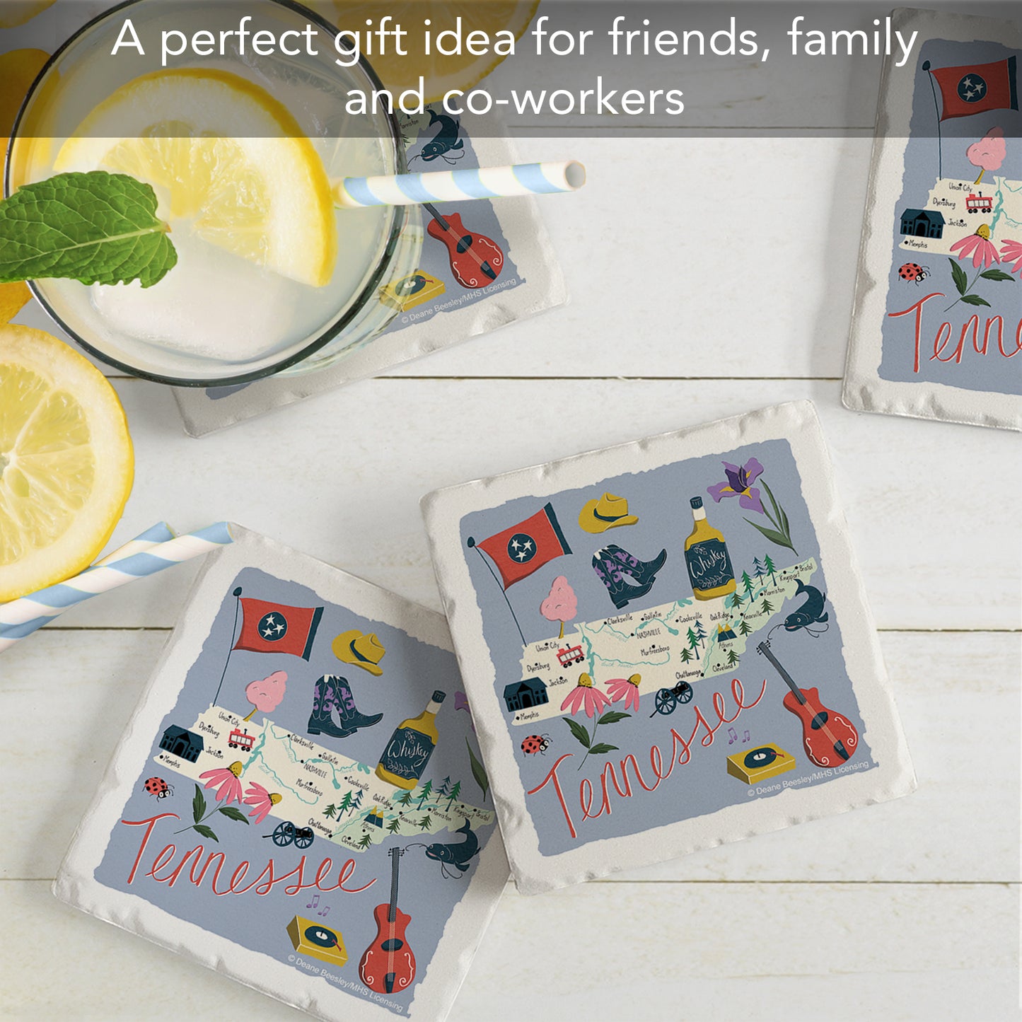 Thirstystone Tennessee Home State 4 Pack Tumbled Tile Stone Coasters 4" Square Manufactured in the USA