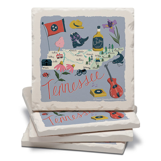 Thirstystone Tennessee Home State 4 Pack Tumbled Tile Stone Coasters 4" Square Manufactured in the USA