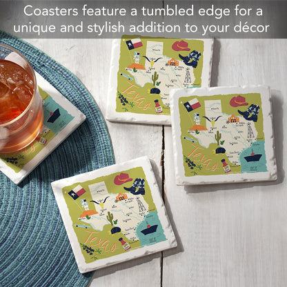 Thirstystone Texas Home State 4 Pack Tumbled Tile Stone Coasters 4" Square Manufactured in the USA