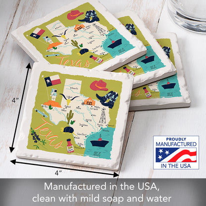 Thirstystone Texas Home State 4 Pack Tumbled Tile Stone Coasters 4" Square Manufactured in the USA