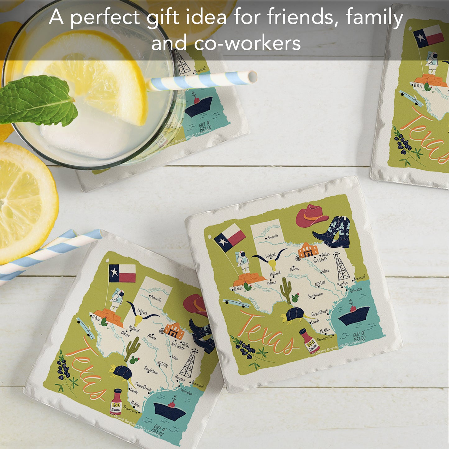 Thirstystone Texas Home State 4 Pack Tumbled Tile Stone Coasters 4" Square Manufactured in the USA