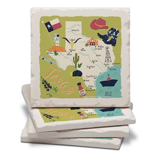 Thirstystone Texas Home State 4 Pack Tumbled Tile Stone Coasters 4" Square Manufactured in the USA