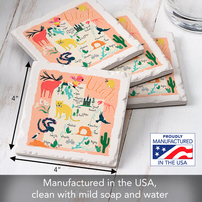 Thirstystone Utah Home State 4 Pack Tumbled Tile Stone Coasters 4" Square Manufactured in the USA