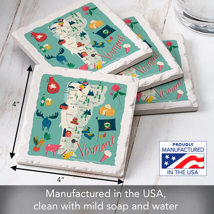 Thirstystone Vermont Home State 4 Pack Tumbled Tile Stone Coasters 4" Square Manufactured in the USA