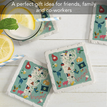 Thirstystone Vermont Home State 4 Pack Tumbled Tile Stone Coasters 4" Square Manufactured in the USA
