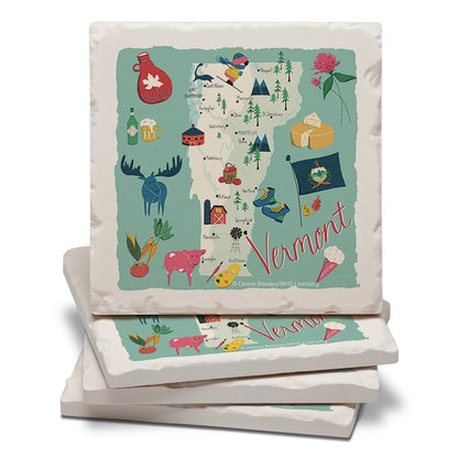 Thirstystone Vermont Home State 4 Pack Tumbled Tile Stone Coasters 4" Square Manufactured in the USA