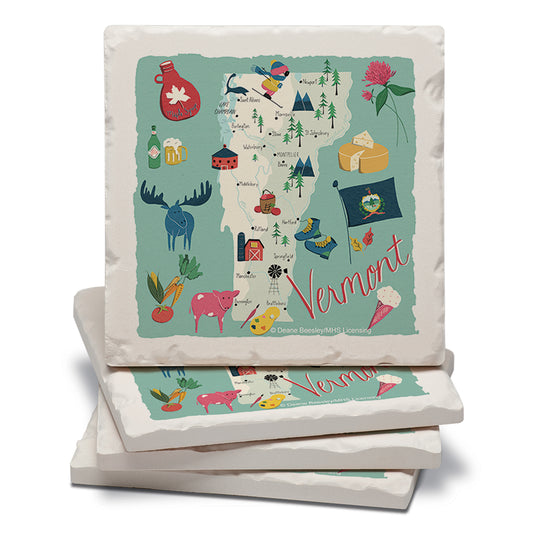 Thirstystone Vermont Home State 4 Pack Tumbled Tile Stone Coasters 4" Square Manufactured in the USA