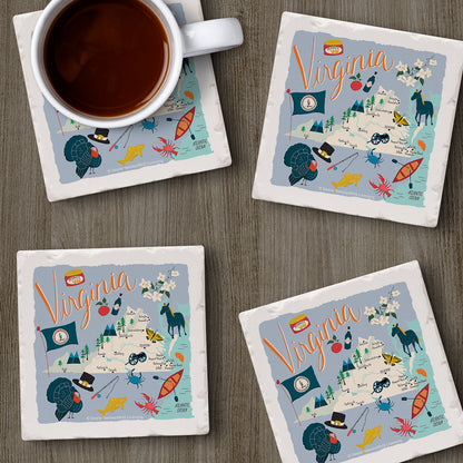 Thirstystone Virginia Home State 4 Pack Tumbled Tile Stone Coasters 4" Square Manufactured in the USA