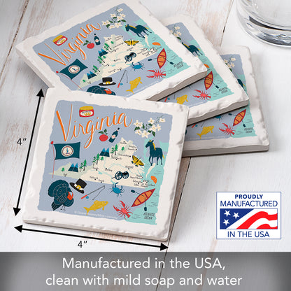 Thirstystone Virginia Home State 4 Pack Tumbled Tile Stone Coasters 4" Square Manufactured in the USA