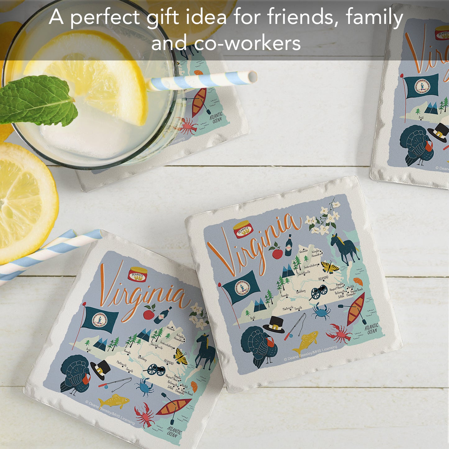 Thirstystone Virginia Home State 4 Pack Tumbled Tile Stone Coasters 4" Square Manufactured in the USA