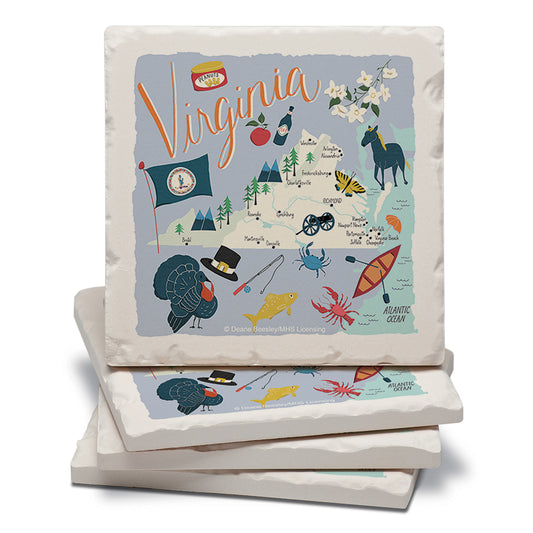 Thirstystone Virginia Home State 4 Pack Tumbled Tile Stone Coasters 4" Square Manufactured in the USA