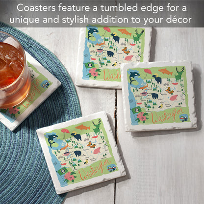 Thirstystone Washington Home State 4 Pack Tumbled Tile Stone Coasters 4" Square Manufactured in the USA