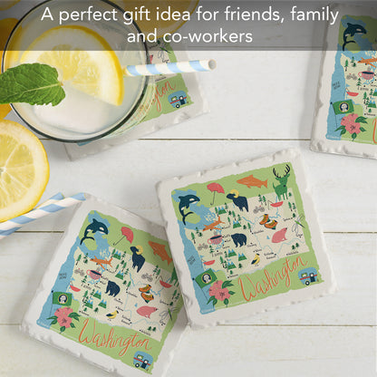Thirstystone Washington Home State 4 Pack Tumbled Tile Stone Coasters 4" Square Manufactured in the USA