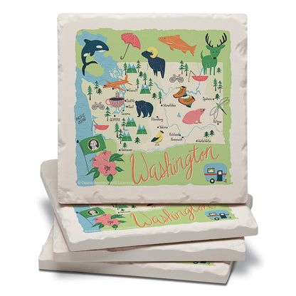 Thirstystone Washington Home State 4 Pack Tumbled Tile Stone Coasters 4" Square Manufactured in the USA