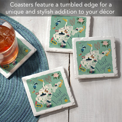 Thirstystone West Virginia Home State 4 Pack Tumbled Tile Stone Coasters 4" Square Manufactured in the USA