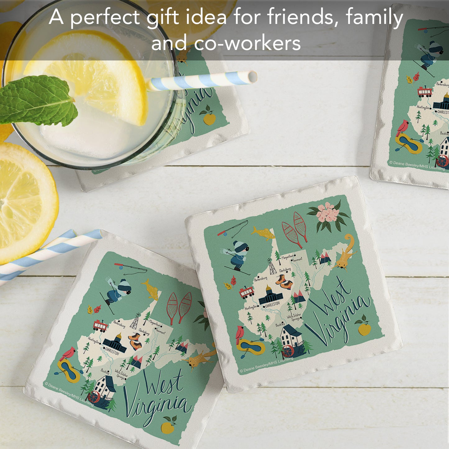 Thirstystone West Virginia Home State 4 Pack Tumbled Tile Stone Coasters 4" Square Manufactured in the USA