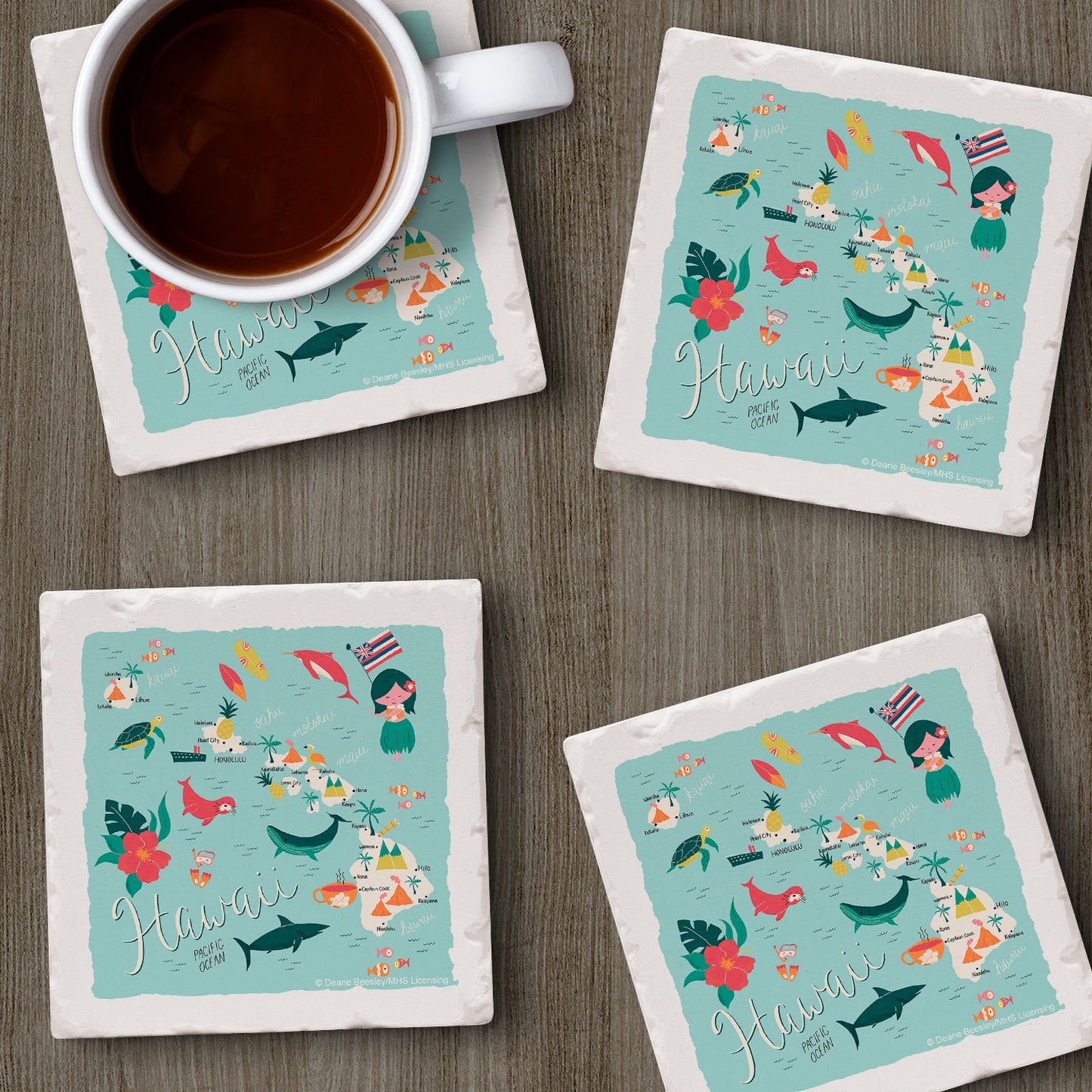 Thirstystone Hawaii Home State 4 Pack Tumbled Tile Stone Coasters 4" Square Manufactured in the USA