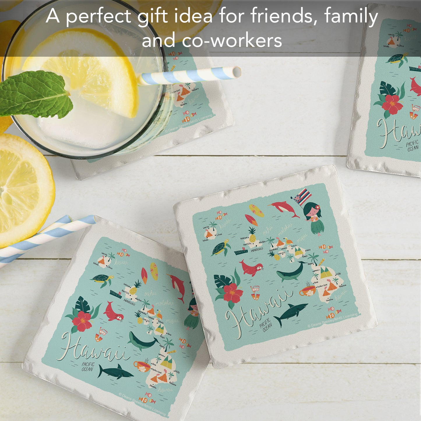 Thirstystone Hawaii Home State 4 Pack Tumbled Tile Stone Coasters 4" Square Manufactured in the USA