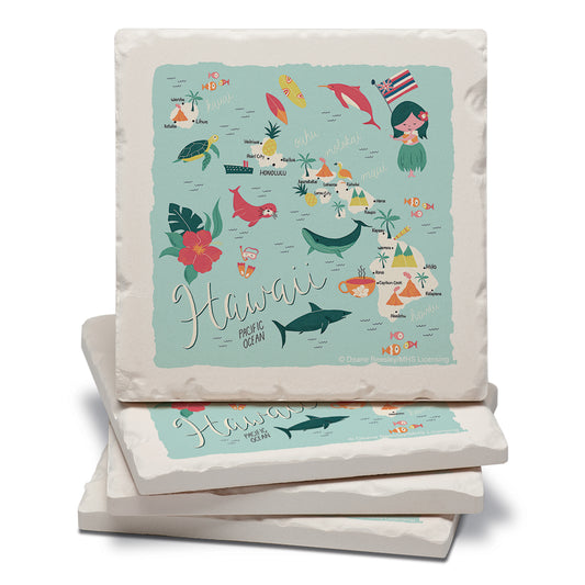 Thirstystone Hawaii Home State 4 Pack Tumbled Tile Stone Coasters 4" Square Manufactured in the USA