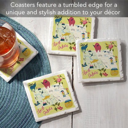 Thirstystone North Dakota Home State 4 Pack Tumbled Tile Stone Coasters 4" Square Manufactured in the USA