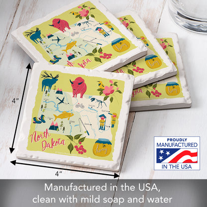 Thirstystone North Dakota Home State 4 Pack Tumbled Tile Stone Coasters 4" Square Manufactured in the USA