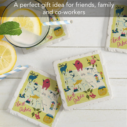 Thirstystone North Dakota Home State 4 Pack Tumbled Tile Stone Coasters 4" Square Manufactured in the USA