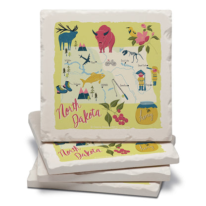 Thirstystone North Dakota Home State 4 Pack Tumbled Tile Stone Coasters 4" Square Manufactured in the USA