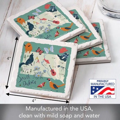 Thirstystone South Dakota Home State 4 Pack Tumbled Tile Stone Coasters 4" Square Manufactured in the USA