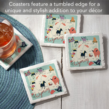 Thirstystone Wyoming Home State 4 Pack Tumbled Tile Stone Coasters 4" Square Manufactured in the USA