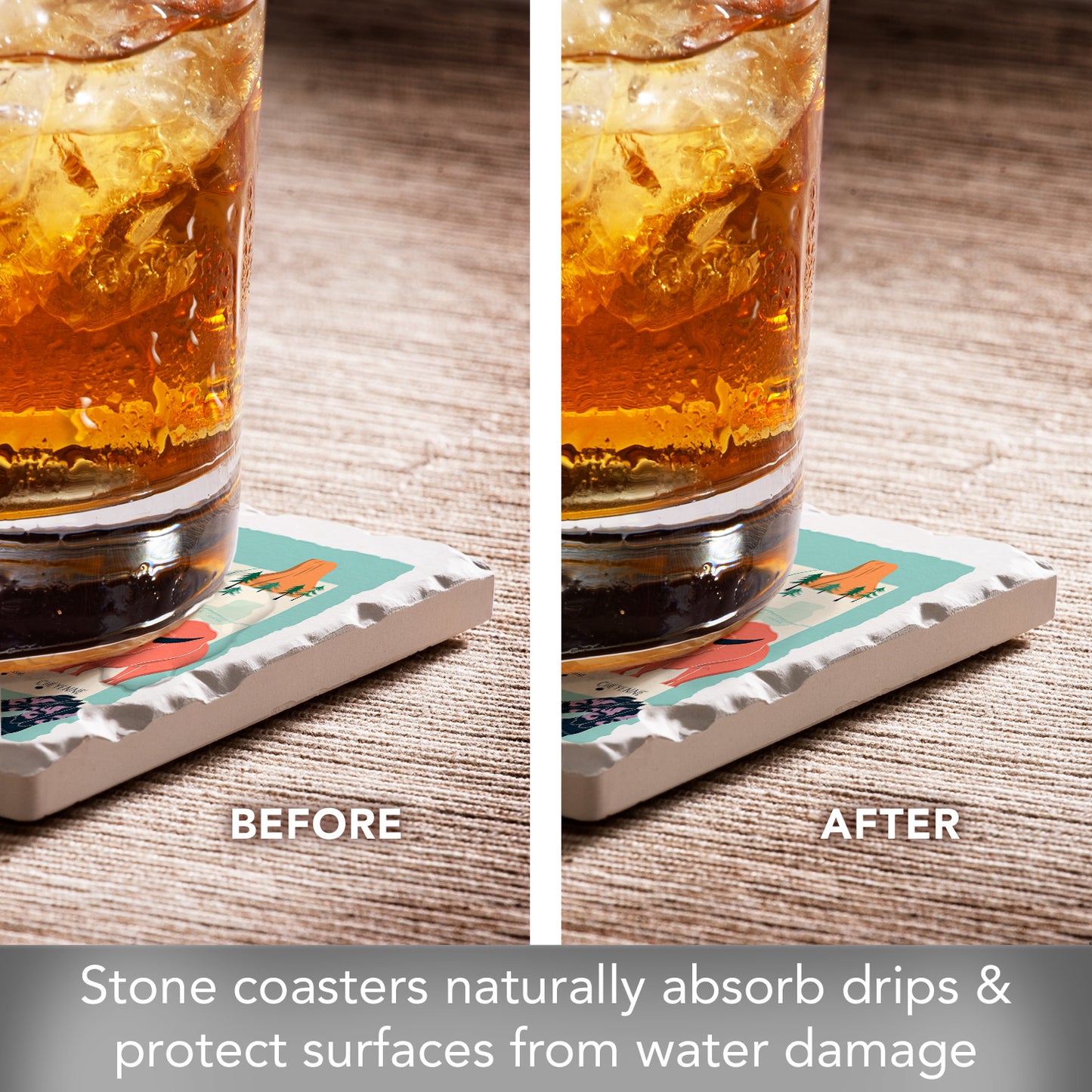 Thirstystone Wyoming Home State 4 Pack Tumbled Tile Stone Coasters 4" Square Manufactured in the USA