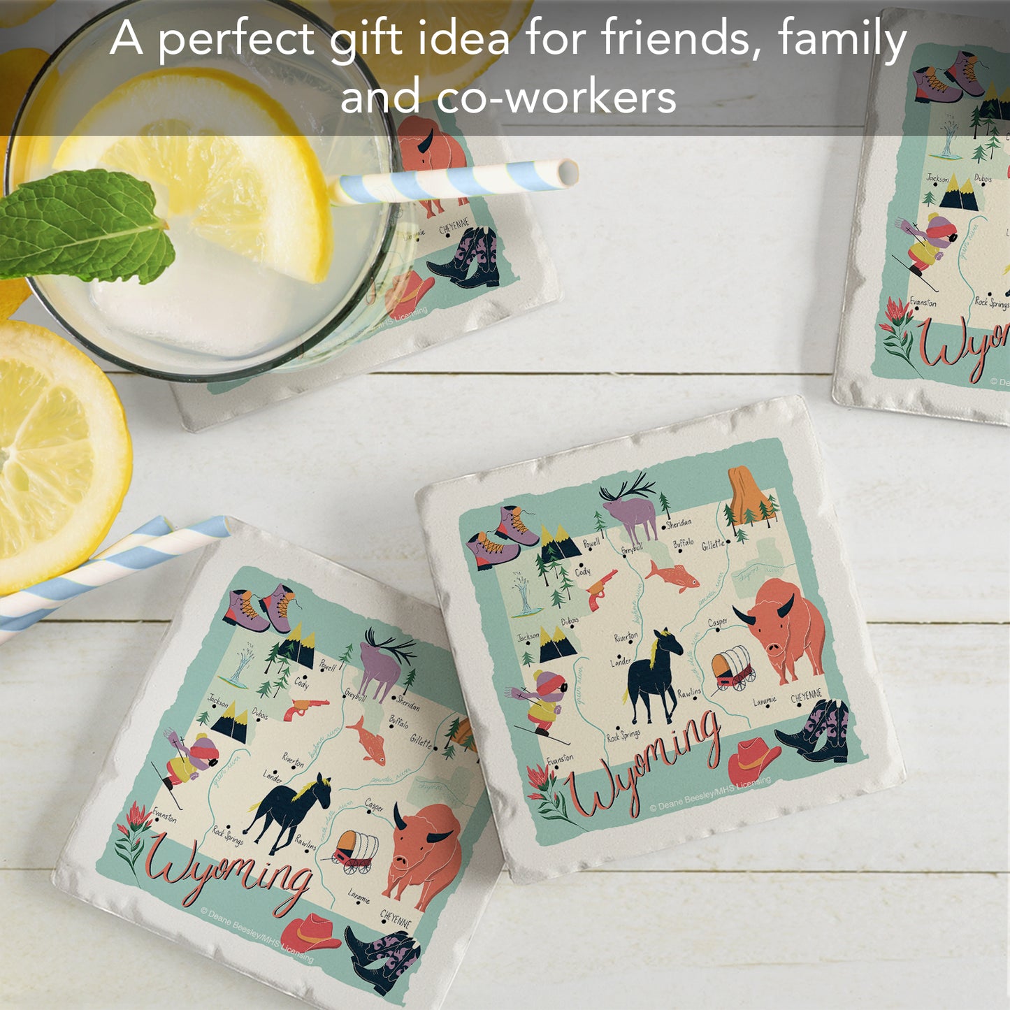Thirstystone Wyoming Home State 4 Pack Tumbled Tile Stone Coasters 4" Square Manufactured in the USA