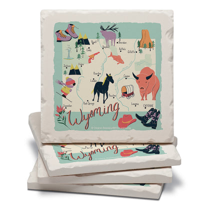 Thirstystone Wyoming Home State 4 Pack Tumbled Tile Stone Coasters 4" Square Manufactured in the USA