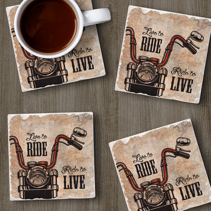 Thirstystone Live to Ride 4-Pack Tumbled Tile Stone Coasters 4" Square Manufactured in the USA