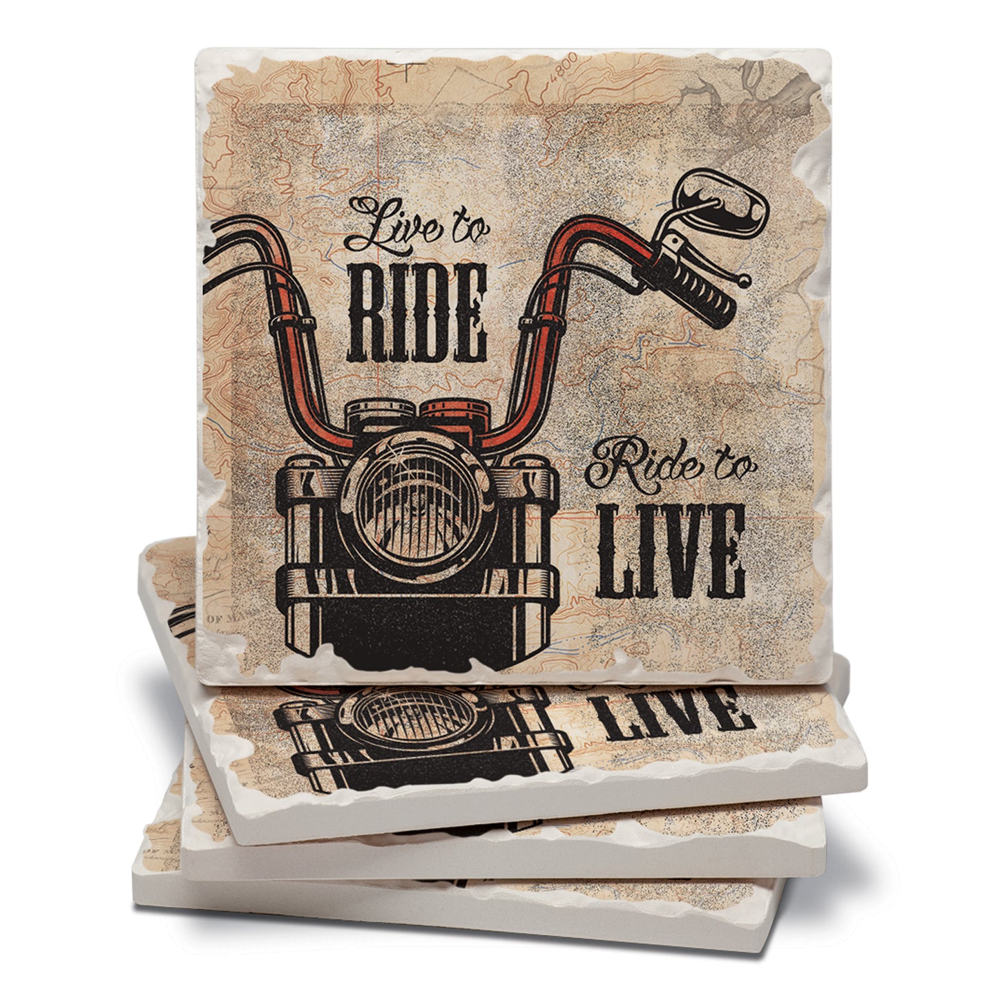 Thirstystone Live to Ride 4-Pack Tumbled Tile Stone Coasters 4" Square Manufactured in the USA