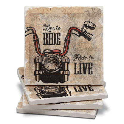 Thirstystone Live to Ride 4-Pack Tumbled Tile Stone Coasters 4" Square Manufactured in the USA