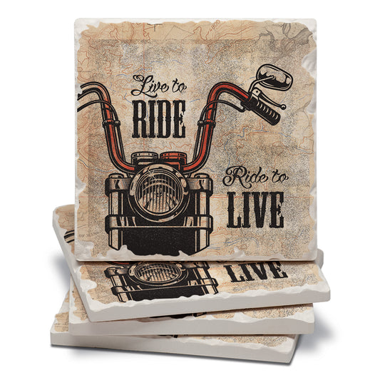Thirstystone Live to Ride 4-Pack Tumbled Tile Stone Coasters 4" Square Manufactured in the USA