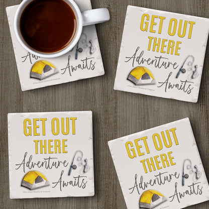 Thirstystone Get Out There 4-Pack Tumbled Tile Stone Coasters 4" Square Manufactured in the USA