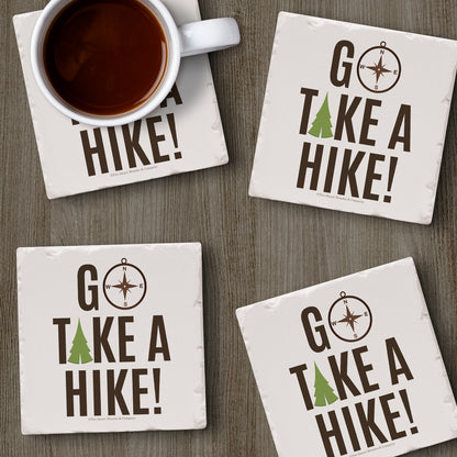 Thirstystone Go Take A Hike 4-Pack Tumbled Tile Stone Coasters 4" Square Manufactured in the USA