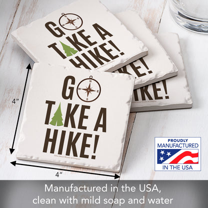 Thirstystone Go Take A Hike 4-Pack Tumbled Tile Stone Coasters 4" Square Manufactured in the USA