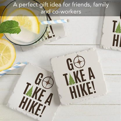 Thirstystone Go Take A Hike 4-Pack Tumbled Tile Stone Coasters 4" Square Manufactured in the USA