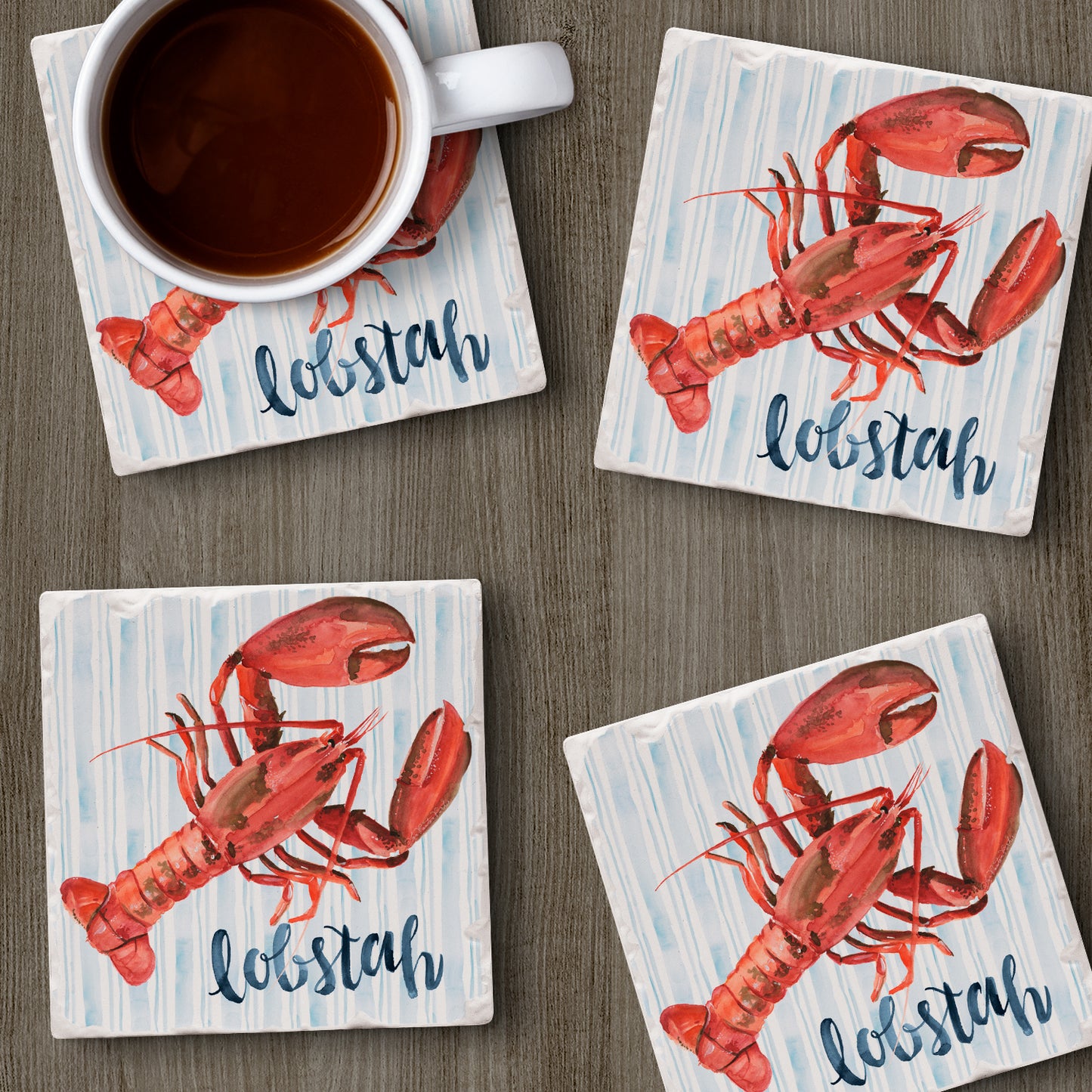 Thirstystone New England Lobstah 4 Pack Tumbled Tile Stone Coasters 4" Square Manufactured in the USA