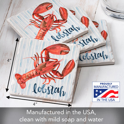 Thirstystone New England Lobstah 4 Pack Tumbled Tile Stone Coasters 4" Square Manufactured in the USA