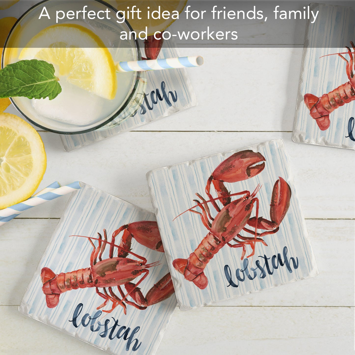 Thirstystone New England Lobstah 4 Pack Tumbled Tile Stone Coasters 4" Square Manufactured in the USA