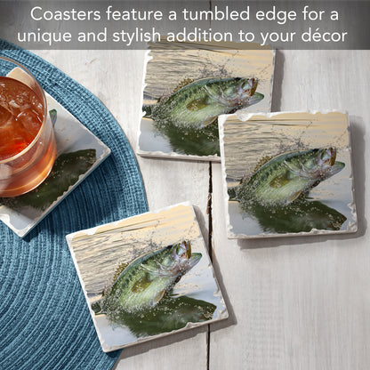 Thirstystone Bass Eruption 4-Pack Tumbled Tile Stone Coasters 4" Square Manufactured in the USA